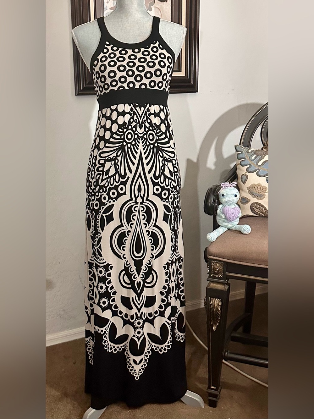 Athleta Boho Medallion Halter Maxi Dress Black & Tan